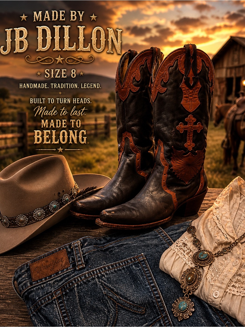 J.B. Dillon Black & Brown Embossed Leather Western Boots